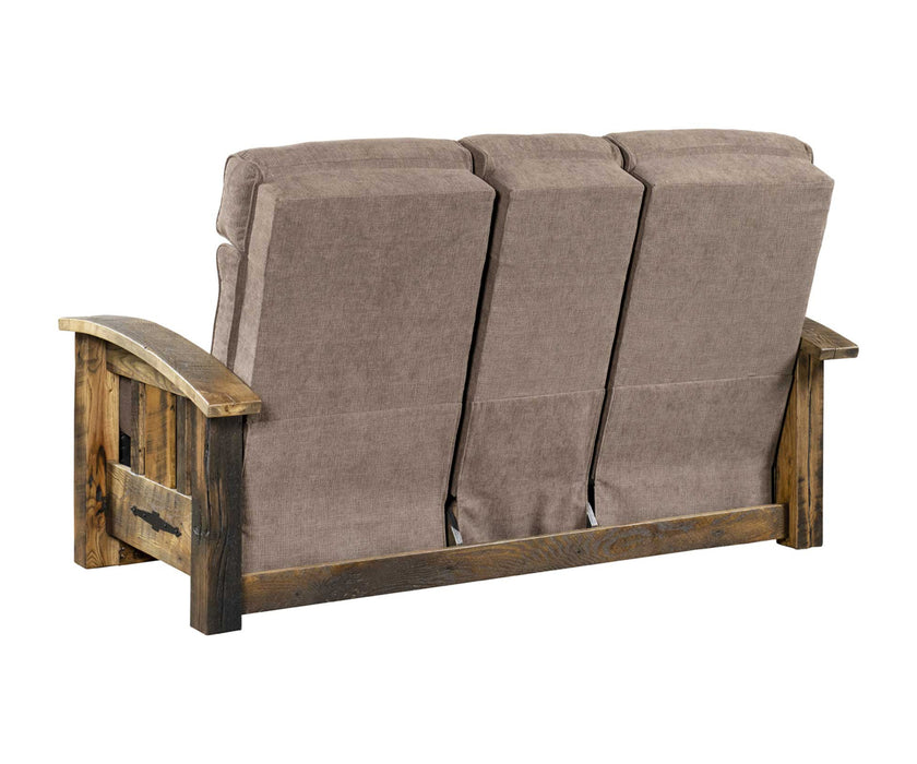 Amish Tiverton Reclaimed Barnwood Recliner Sofa w/ Center Console - Genuine Reclaimed Barnwood - Quality Fabrications - No Background - Position 3