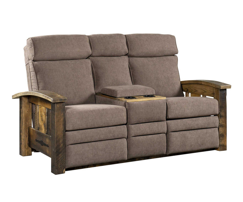 Amish Tiverton Reclaimed Barnwood Recliner Sofa w/ Center Console - Genuine Reclaimed Barnwood - Quality Fabrications - No Background 