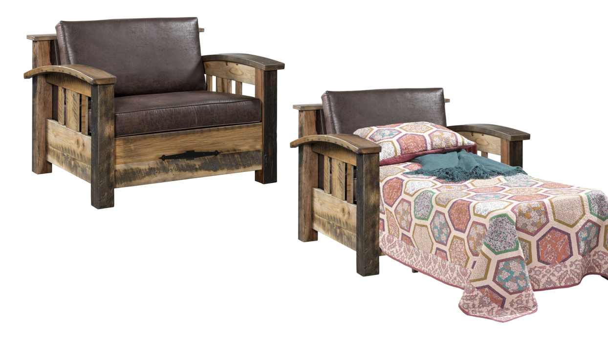 Amish Tiverton Reclaimed Barnwood Sleeper Chair - Genuine Reclaimed Barnwood - Quality Fabrications - Combo Photo
