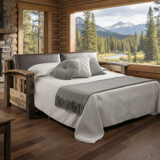 Amish Tiverton Reclaimed Barnwood Sleeper Sofa - Genuine Reclaimed Barnwood - Quality Fabrications - Commercial photo - Folded Out