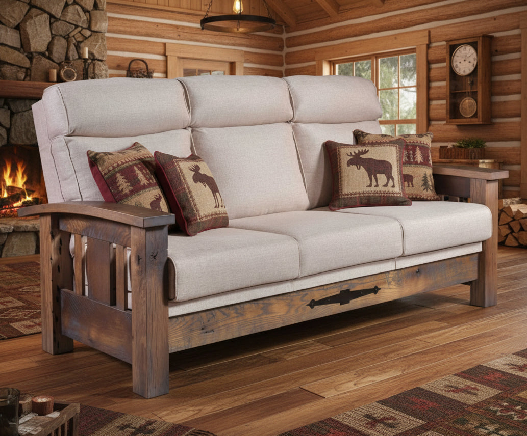 Amish Tiverton Reclaimed Barnwood Sofa - Genuine Reclaimed Barnwood - Quality Fabrications - Commercial Photo