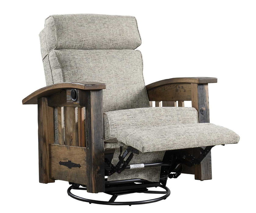 Amish Tiverton Reclaimed Barnwood Swivel Glider Recliner  - Genuine Reclaimed Barnwood - Quality Fabrications - No Background - Position 1