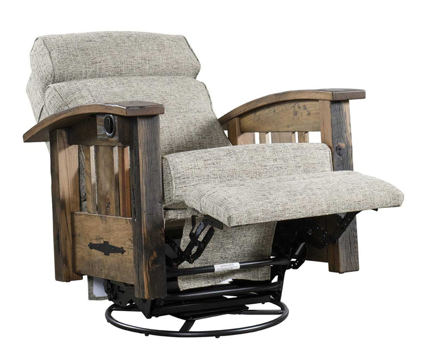 Amish Tiverton Reclaimed Barnwood Swivel Glider Recliner  - Genuine Reclaimed Barnwood - Quality Fabrications - No Background - Position 2