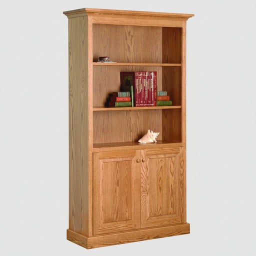 Traditional Amish Bookcase Bottom Raised Panel Doors Solid Oak OCS-102 Fruitwood Stain