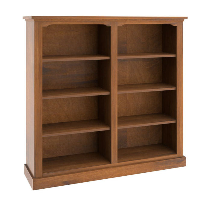 Amish Traditional Double Bookcase 48" Width x 48" Height Solid Wood Adjustable Shelves Front Facing