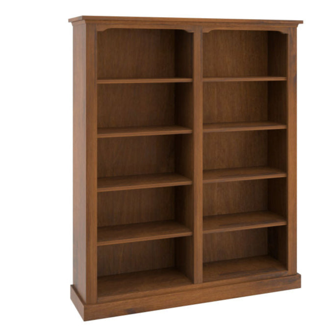 Amish Traditional Double Bookcase 48" Width x 60" Height Solid Wood Adjustable Shelves Front Facing