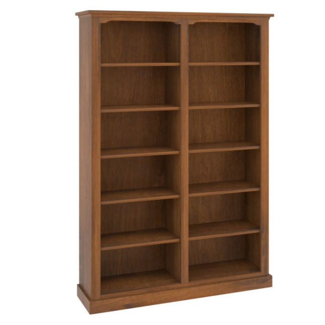 Amish Traditional Double Bookcase 48" Width x 72" Height Solid Wood Adjustable Shelves Front Facing