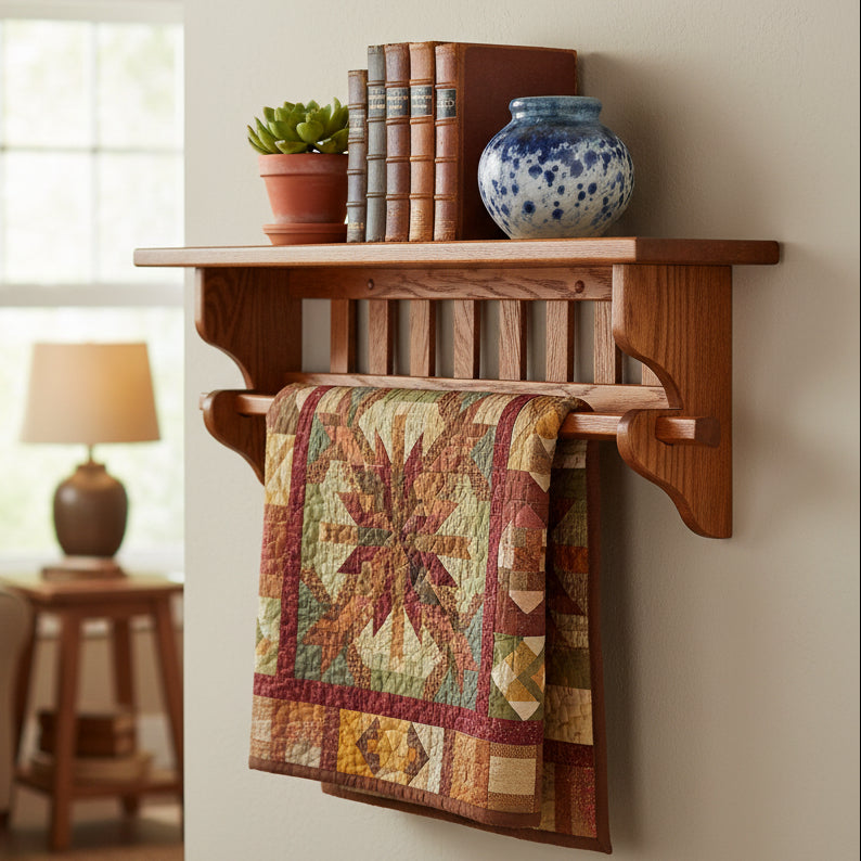 Amish Traditional Mission Quilt Shelf Solid Oak - Multiple Size - Hobby Hill Woodworking - Solid Oak Shelf