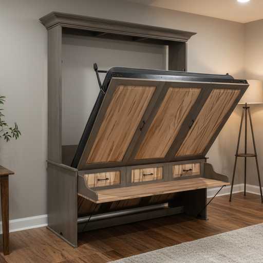 Amish Traditional Murphy Bed with Desk Wall Bed with Murphy Hinges Hidden Bed