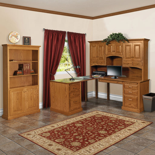 Amish Traditional Office L-Shape Desk Hutch Bookcase Set