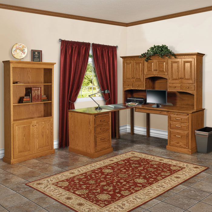 Amish Traditional Office L-Shape Desk Hutch Bookcase Set