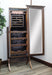 Amish Traditional Shaker Jewelry Cheval Mirror
- Sliding Mirror (Slides To The Right Standard)
- Hinged Earring Door (Not Shown)
- 11 Hook Necklace Board
- 1st Shelf: 3 Ring Slots
- 2nd Shelf: 3 Dividers
- 3rd Shelf: 4 Dividers
- Bottom Shelf: 1 Divider