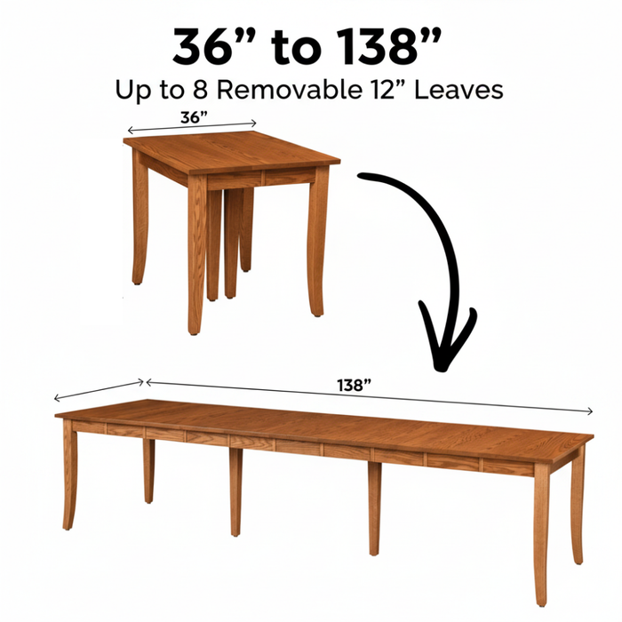 Amish Transformer Leg Table (Up to x8-12" Leaves!)