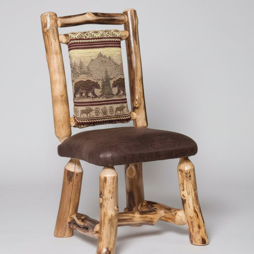 Amish Upholstered Aspen Log Dining Chair Byer's Rustic Fabric Log Cabin Furniture 