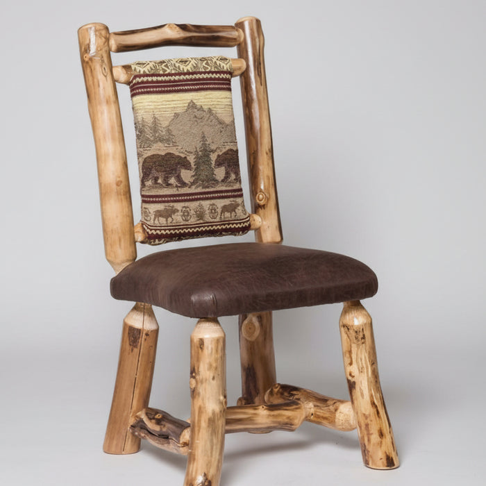Amish Upholstered Aspen Log Dining Chair Byer's Rustic Fabric Log Cabin Furniture 