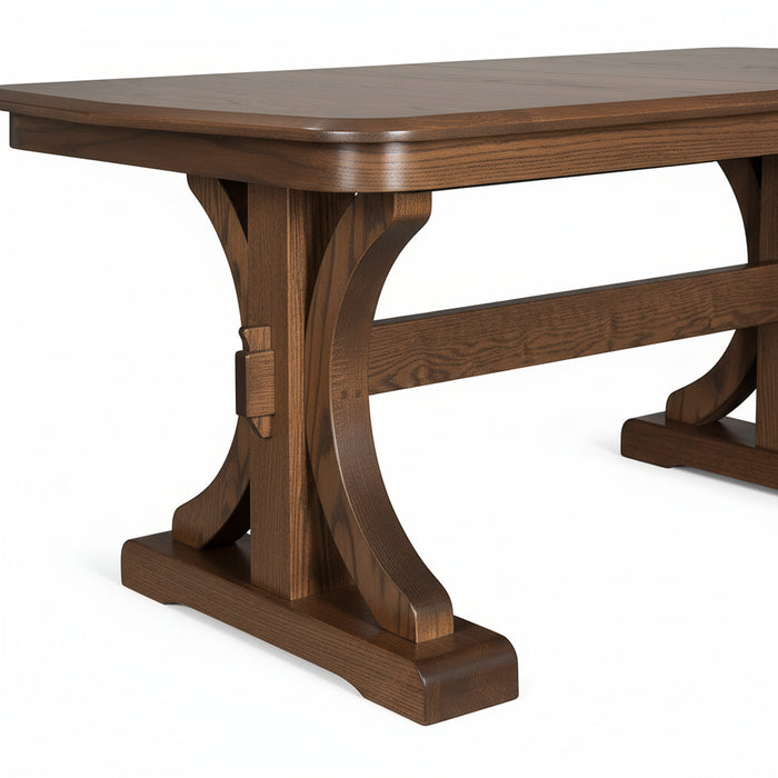 Amish Venus Double Pedestal Table - Contemporary Amish Double Pedestal Table - 42" x 72" w/ 4-12" Leaves - Base Close-Up Photo