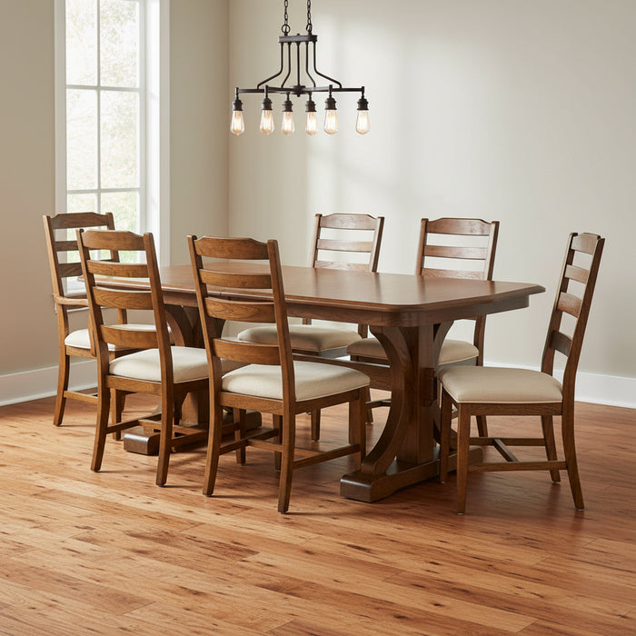 Amish Venus Double Pedestal Table - Contemporary Amish Double Pedestal Table - 42" x 72" w/ 4-12" Leaves - In Room Photo