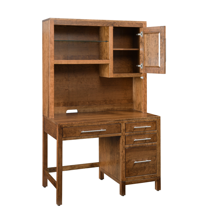 Vienna Single Pedestal Desk Single Pedestal Desks Modern
Full Extension Soft Close Slides
Dovetailed Drawers
Soft Close Hinges
Lighted Top w/ Adjustable Shelves