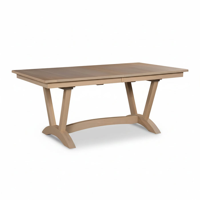 Amish Waldo Double Pedestal Dining Table - Brown Maple - OCS-138 Latte - Amish Trestle Base Table - No Background