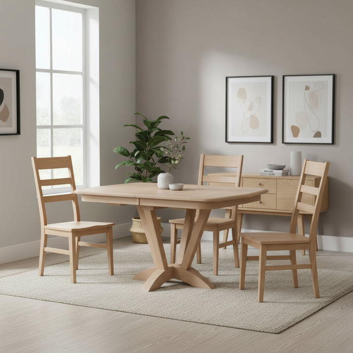 Amish Waldo Single Pedestal Table - Modern Amish Pedestal Table - Brown Maple OCS-138 Latte - In Dining Room Photo