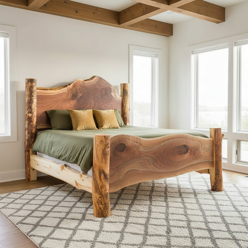 Amish Walnut Live Edge Aspen Log Poster Cabin Bed Unique Slab Style Bed