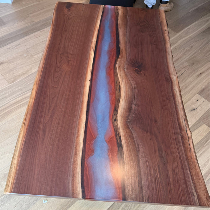 Walnut Live Edge Epoxy River Table Amish Made Front Facing
