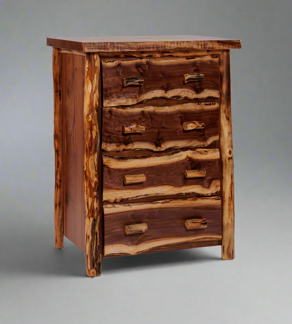 Amish Walnut Live Edge Log 4-Drawer Chest of Drawers - Live Edge Walnut - Colorado Aspen Log - Solo Photo