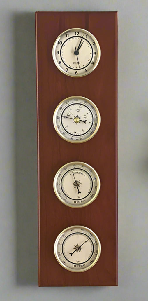 Weather Station Amish Built Cherry OCS 107 Washington Stain Includes Quartz Clock, Thermometer and Barometer, Hygrometer Front Facing