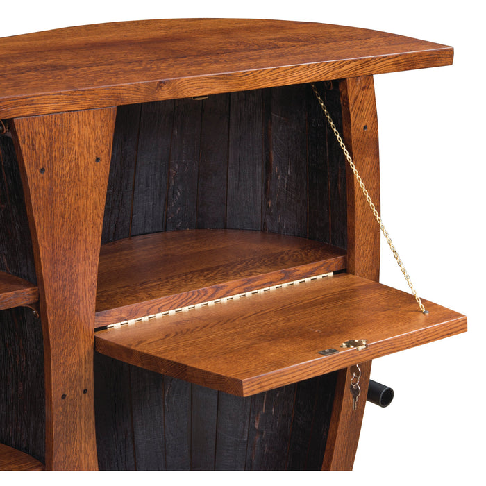 Whiskey Barrel Bar Liquor Cabinet Inside Amish Made Front Facing