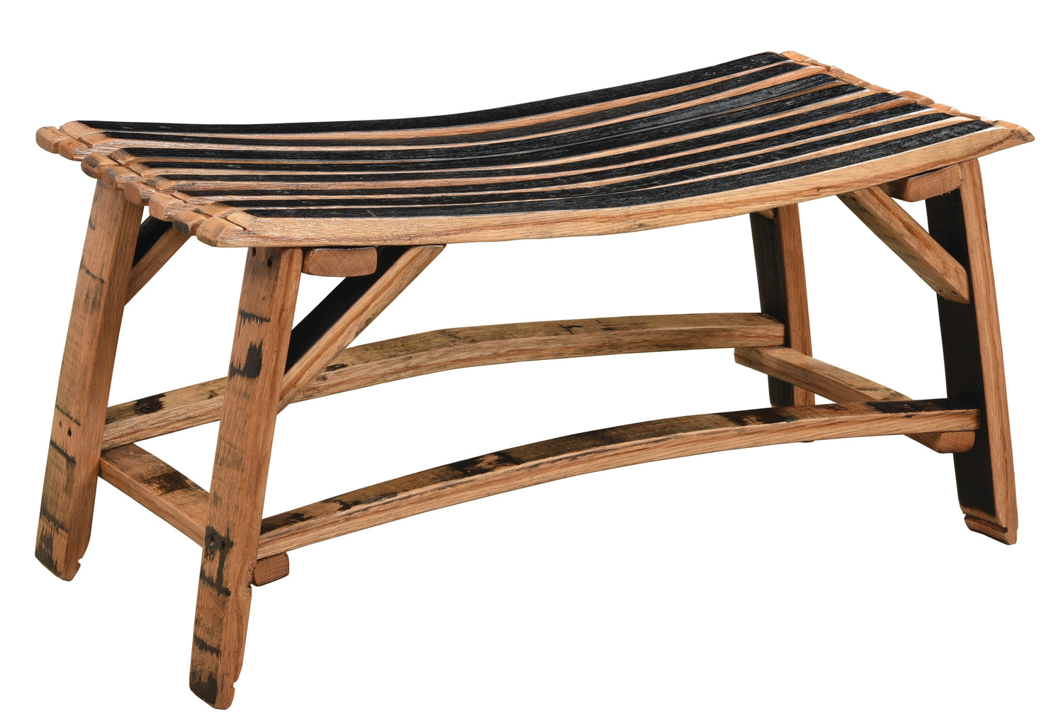 Whiskey Barrel Stave Bench Amish Made Front Facing