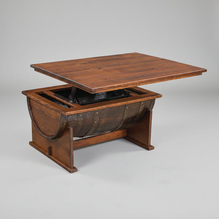 Half Barrel Coffee Table with Lift Top Amish Made Front Facing