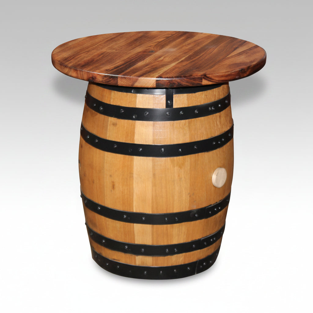 Whiskey Barrel End Table with Barrel Base Natural Burnt Hickory Amish Made Front Facing