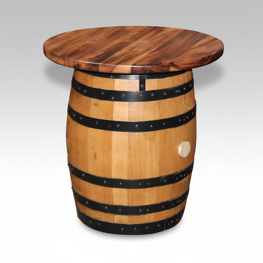 Whiskey Barrel End Table with Barrel Base Natural Burnt Hickory Amish Made Front Facing