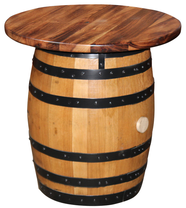 Whiskey Barrel End Table with Barrel Base Natural Burnt Hickory Amish Made Front Facing