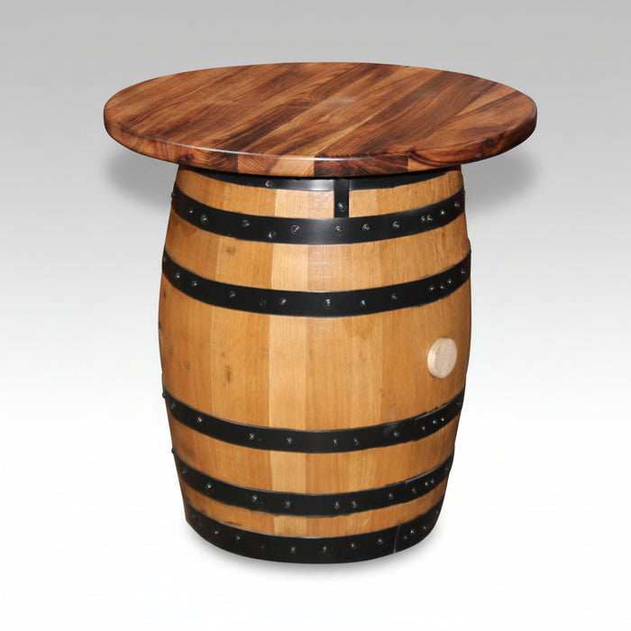 Whiskey Barrel End Table with Barrel Base Natural Burnt Hickory Amish Made Front Facing