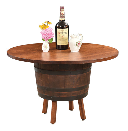 Whiskey Barrel Table with Legs and Bottom Whiskey Barrel Base Amish Made Front Facing