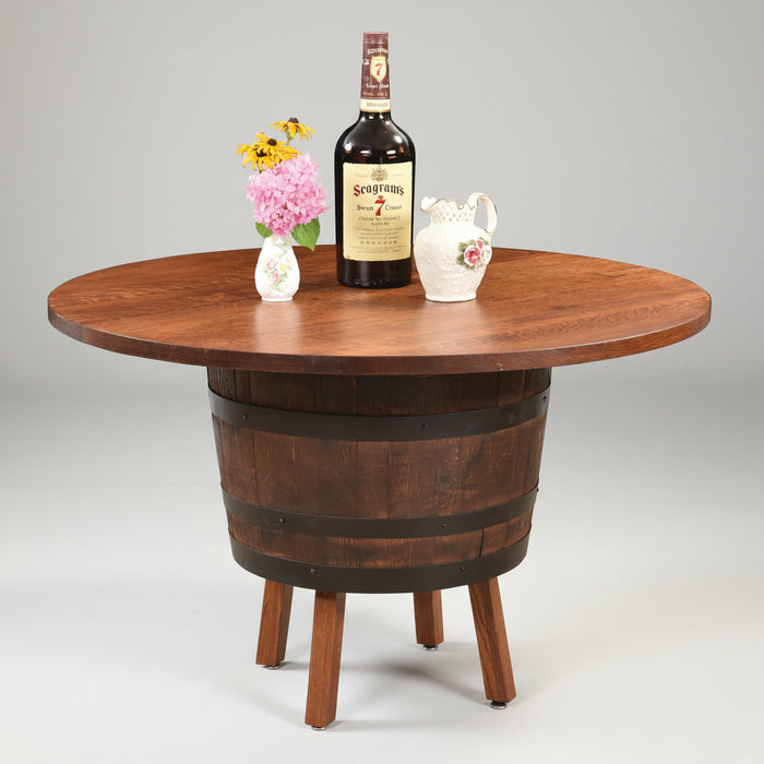 Whiskey Barrel Table with Legs and Bottom Whiskey Barrel Base Amish Made Front Facing