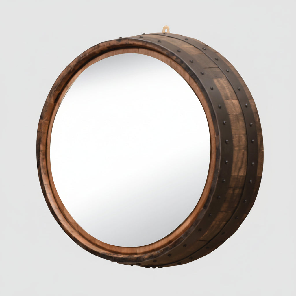 Whiskey Barrel Wall Mirror Amish Made Front Facing
