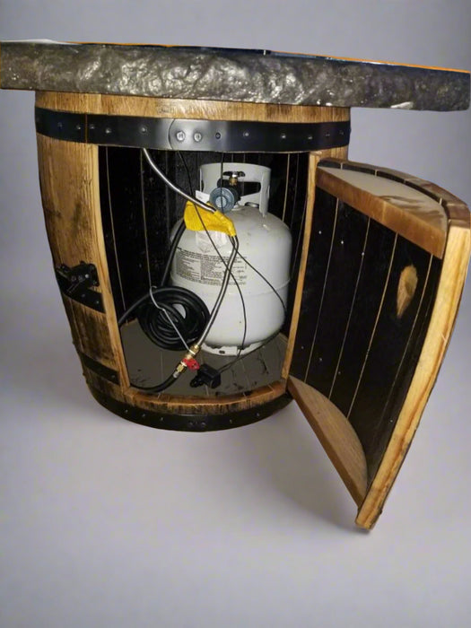 Whiskey Barrel Outdoor Firepit Propane or Natural Gas Amish Made Front Facing
