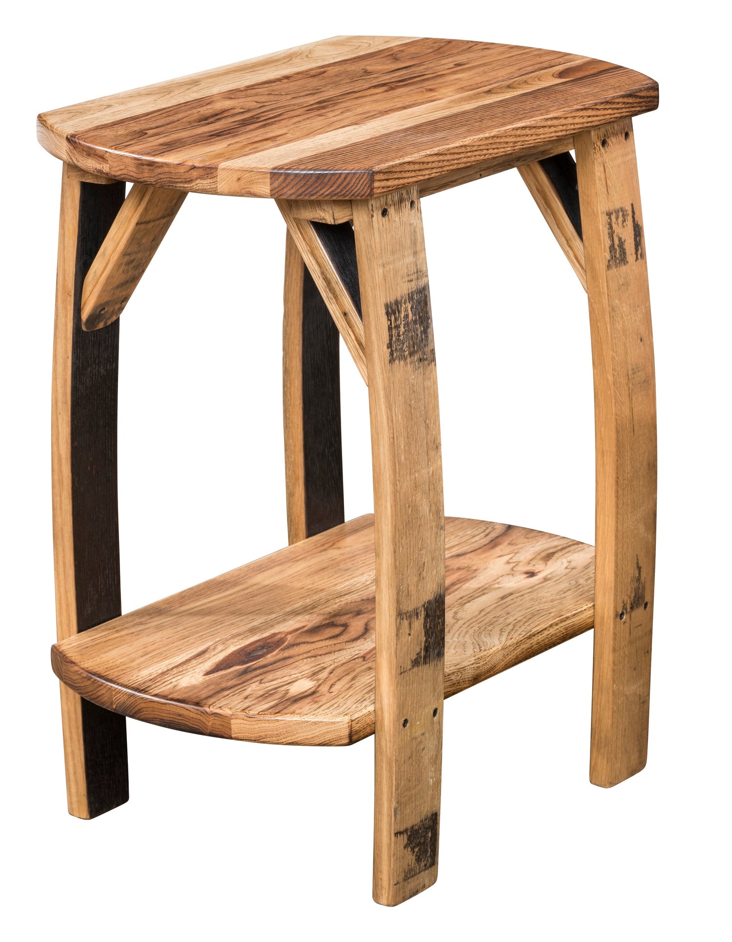 Whiskey Barrel Oval End Table Amish Made Front Facing Hickory Wood