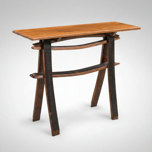 Whiskey Barrel Sofa Table with Stave Shelf Amish Made Front Facing