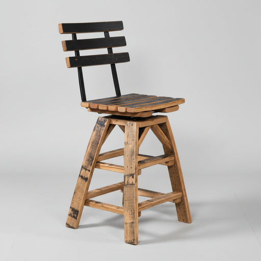 Whiskey Barrel Stave Bar Stool with Swivel Seat Amish Made Front Facing