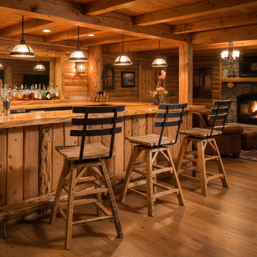 Wooden stool with black backrest on a light gray background