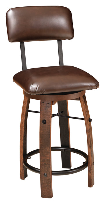 Whiskey Barrel Upholstered Bar Stool Amish Made Front Facing