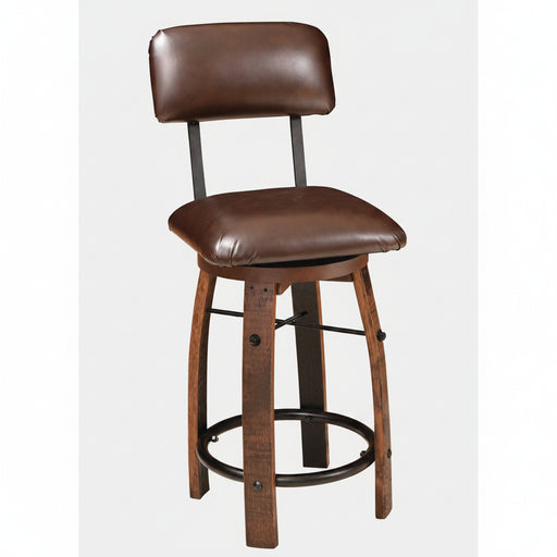 Whiskey Barrel Upholstered Bar Stool Amish Made Front Facing