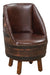 Whiskey Barrel Upholstered Barrel Chair Gold Tacks Black or Brown Leather Amish Made Front Facing