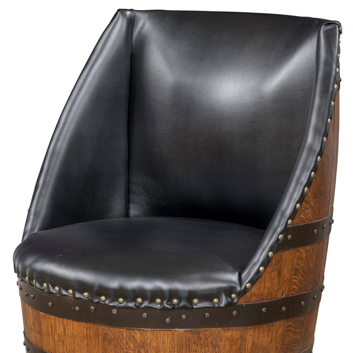 Whiskey Barrel Upholstered Chair with Swivel  B-Black Faux Leather Amish Made Front Facing