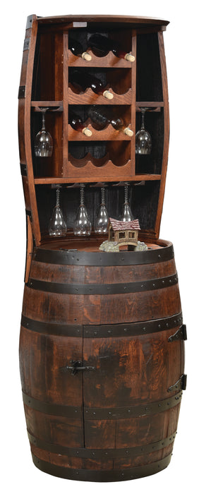 Whiskey Barrel Wine Bottle Holder Hutch Wine Bottle and Goblet Storage Amish Made Front Facing