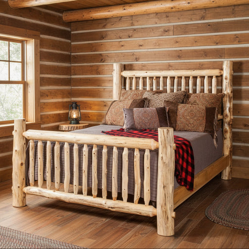 Amish White Cedar Log Spindle Bed Cedar Log Cabin Furniture