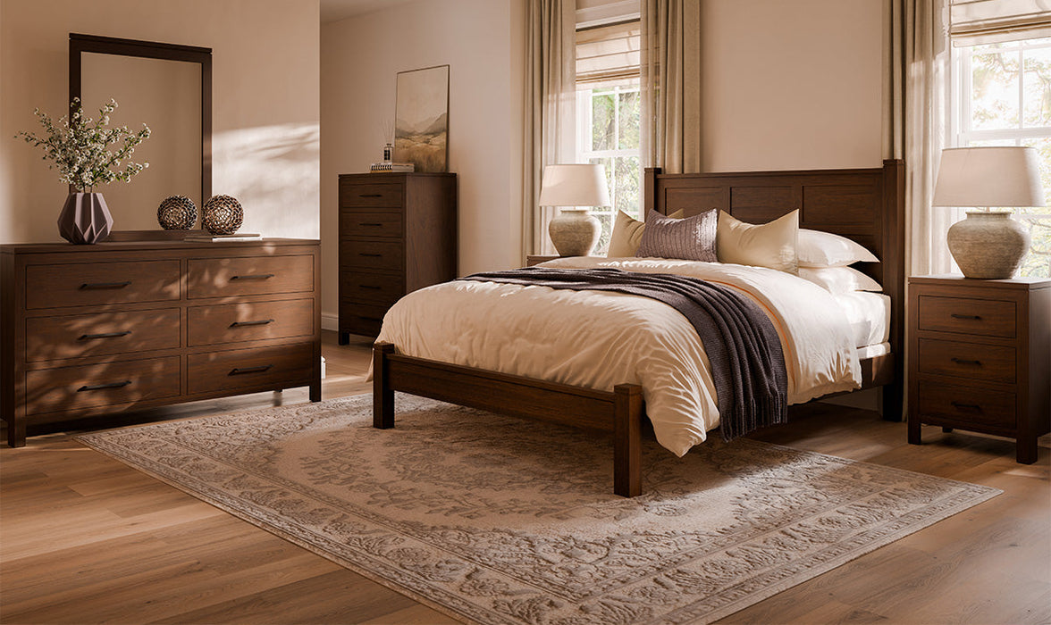 Amish Williamsburg Modern Bedroom Set - Solid Cherry OCS-122 Cocoa- J&M Woodworking - Amish Made Modern Bedroom Set - Set Photo In Room